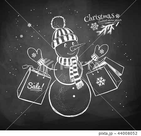 Snowman Character With Shopping Bagsのイラスト素材