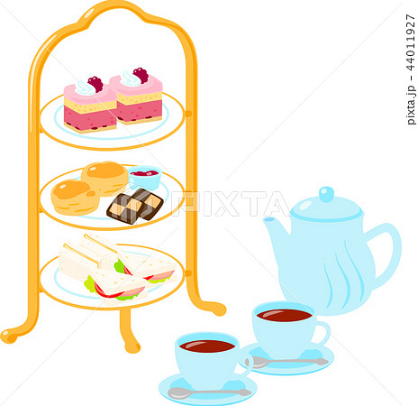 アフタヌーンティー 菓子と紅茶のイラスト素材