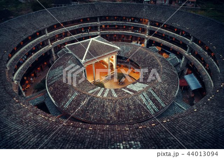 Fujian Tulou aerial closeup view 44013094