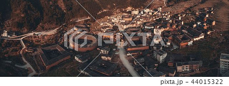 Fujian Tulou aerial panorama view 44015322