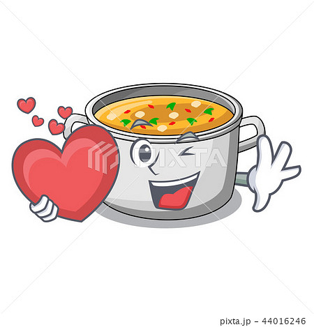 With heart cooking pot of soup isolated on mascot 44016246