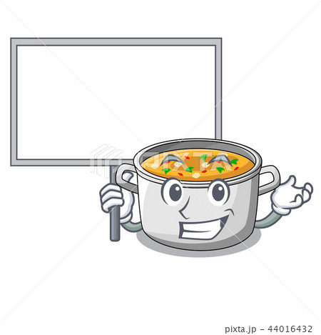 Bring board vegetable soup with pasta in pot cartoon 44016432