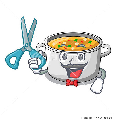 Barber vegetable soup with pasta in pot cartoon 44016434