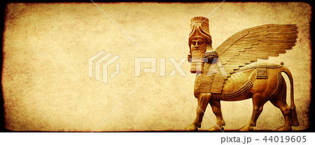 Grunge background with paper texture and lamassu Grunge background with paper texture and lamassu 44019605