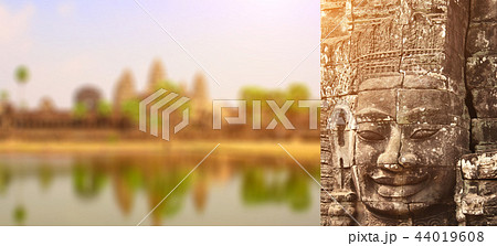 Stone face, Prasat Bayon Temple, Angkor, Cambodia Stone face, Prasat Bayon Temple, Angkor, Cambodia 44019608