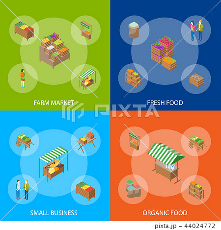 Farm Local Market Banner Set 3d Isometric View. Vector 44024772