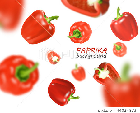 Isolated flying vegetables. Falling sweet red paprika isolated on white background. Realistic vector 44024873