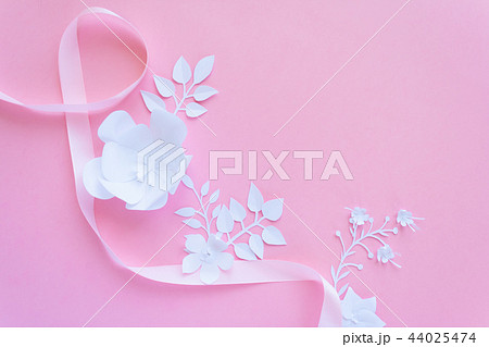 frame with white paper flowers. Cut from paper. 44025474