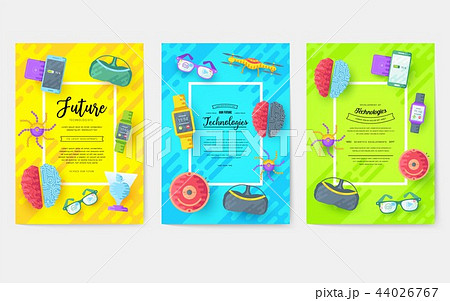 Technology vector brochure cards flat set. Automation template of flyear, magazines, posters, book 44026767