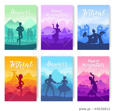 Traditional dances from all over the world brochure cards set. Cultural Dancer Styles template of 44026812