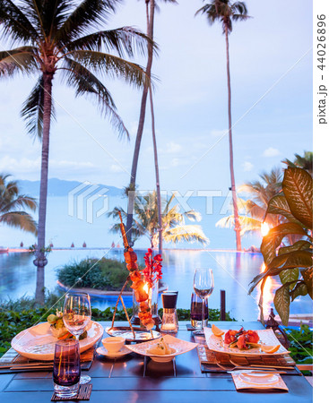 Luxury restaurant dinner table with barbecue 44026896