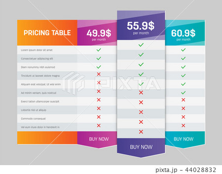 Creative vector illustration of business plans web comparison pricing table isolated on transparent Creative vector illustration of business plans web comparison pricing table isolated on transparent 44028832
