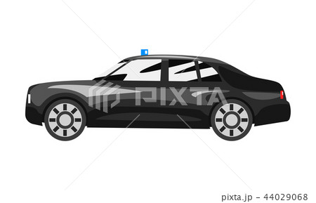 Black executive car with blue flasher siren, business luxury vehicle side view vector Illustration 44029068