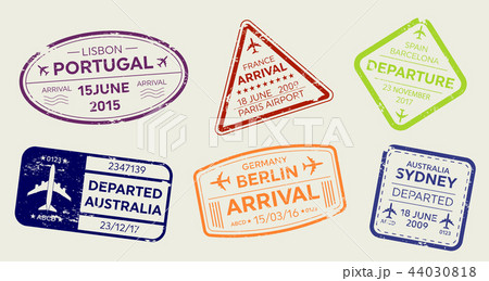 Creative vector illustration of international business travel visa passport stamp set isolated on 44030818