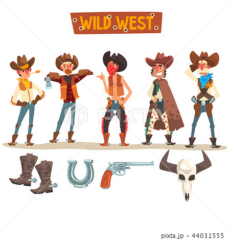 Western Cowboys Set Wild West People With のイラスト素材