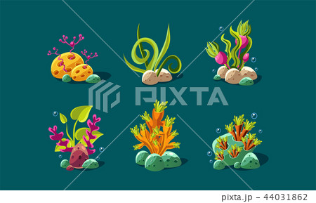 Seaweed and underwater plants set, fantasy plants, user interface assets for mobile apps or video 44031862