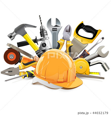Vector Orange Construction Helmet with Hand Tools 44032179