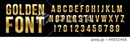 Creative vector illustration of golden glossy font, gold alphabet, metal typeface isolated on 44032468
