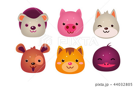 Heads of cute animals set, bear, face of dog, cat, bird, pig, user interface assets for mobile apps 44032805