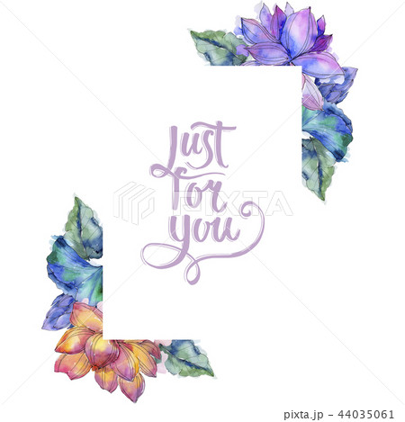 Wildflower watercolor colorful lotus flower. Floral botanical flower. Frame border ornament square. 44035061