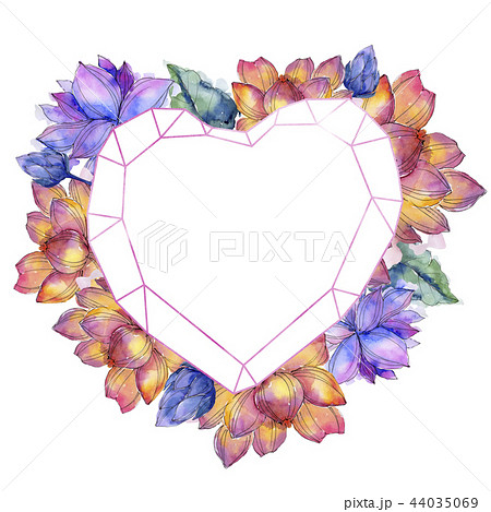 Wildflower watercolor colorful lotus flower. Floral botanical flower. Frame border ornament square. Wildflower watercolor colorful lotus flower. Floral botanical flower. Frame border ornament square. 44035069