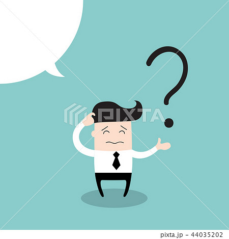Business man scratches his head in indecision on a question mark 44035202