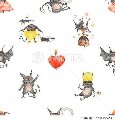 Halloween devils watercolor seamless pattern 44035523