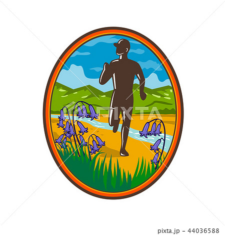 Marathon Runner and Bluebells Oval Retro 44036588