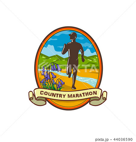 Marathon Runner and Bluebells Oval Retro Marathon Runner and Bluebells Oval Retro 44036590