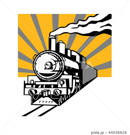 Steam Train Locomotive Sunburst Retro 44036626
