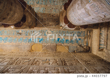 Beautiful interior of the Temple of Dendera or the Temple of Hathor. Egypt, Dendera, Ancient 44037797