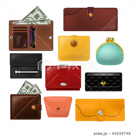 Wallet vector leather purse and business billfold with banknotes money illustration set of financial 44039748