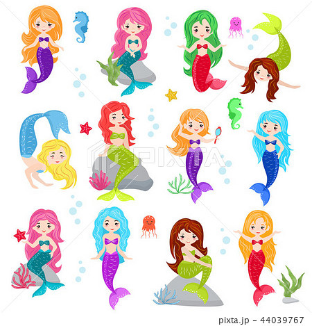 Mermaid vector cartoon seamaid character girl with beautiful tale and colorfil hair underwater Mermaid vector cartoon seamaid character girl with beautiful tale and colorfil hair underwater 44039767