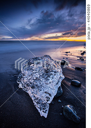 Beautiful sunset over famous Diamond beach, Iceland. Beautiful sunset over famous Diamond beach, Iceland. 44040869