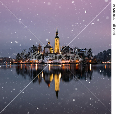 Amazing sunset at the lake Bled in winter, Slovenia. 44040948
