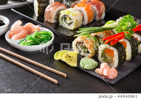 Japanese Sushi over black background. 44040961