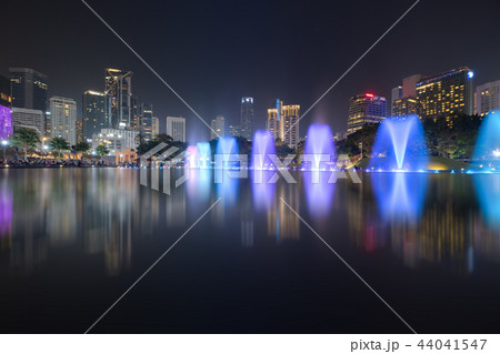 Colorful dancing fontains at night in KLCC Park 44041547