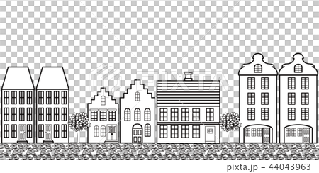 ヨーロッパの街の風景　線画 44043963