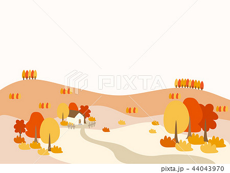 秋の田舎の風景のイラスト素材