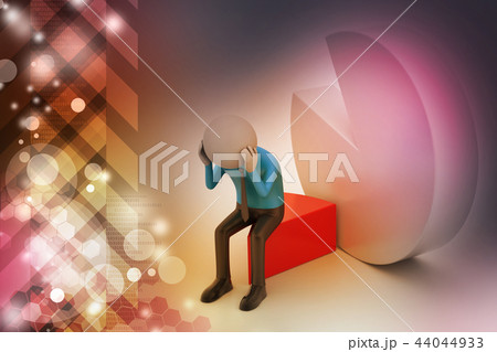3d man sitting the piece of pie chart 3d man sitting the piece of pie chart 44044933