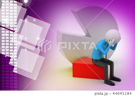 3d man sitting the piece of pie chart 44045284