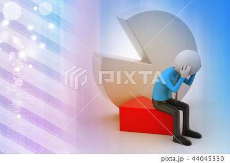 3d man sitting the piece of pie chart 44045330