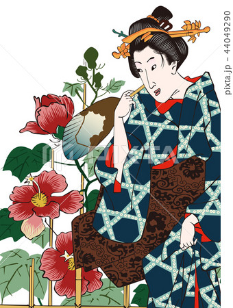 浮世絵 四季の花園 芙蓉のイラスト素材