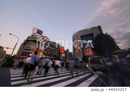 日本の東京都市景観　高田馬場駅前の街並みを望む（夕方） 44054257