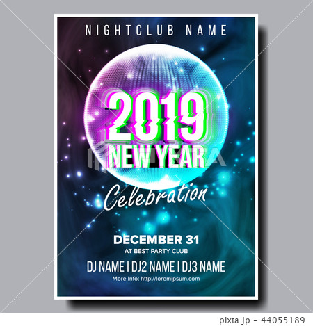 2019 Party Flyer Poster Vector. Happy New Year. Night Club Celebration. Musical Concert Banner 2019 Party Flyer Poster Vector. Happy New Year. Night Club Celebration. Musical Concert Banner 44055189
