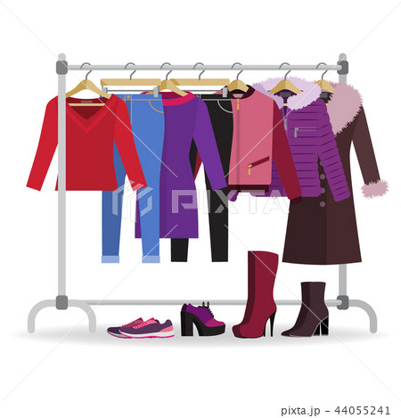 Clothes hanger with casual woman clothes, footwear 44055241