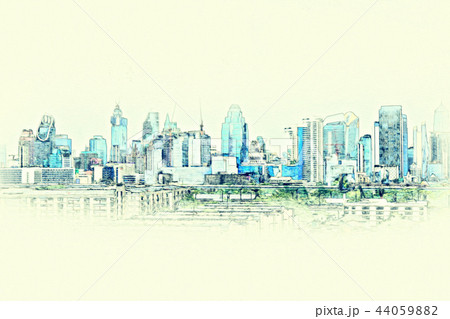 Building in the city on watercolor painting. 44059882