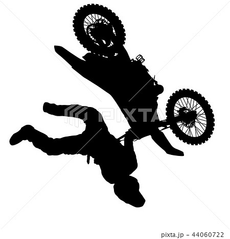 Silhouette of motorcycle rider performing trick 44060722