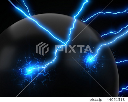 powerful lightning strikes on sphere and makes cracks on surface of sphere. 3d illustration powerful lightning strikes on sphere and makes cracks on surface of sphere. 3d illustration 44061518