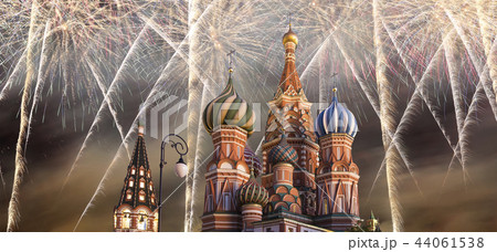 Fireworks over the Saint Basil cathedral, Moscow  44061538